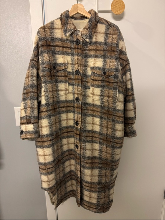 Isabel Marant Jackets & Blazers - Isabel Marant Plaid Wool-Blend Overshirt Coat in Cream, Brown & Gray
